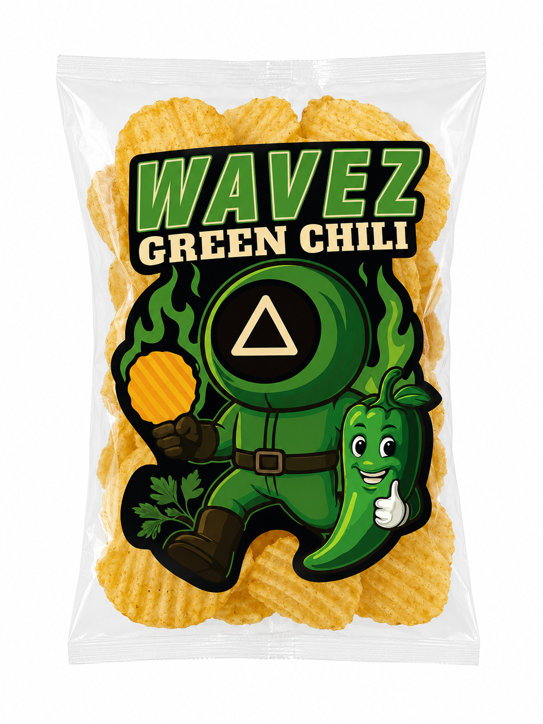 Wavez Green Chili โ Bold & Spicy Crinkle Crunch Chips